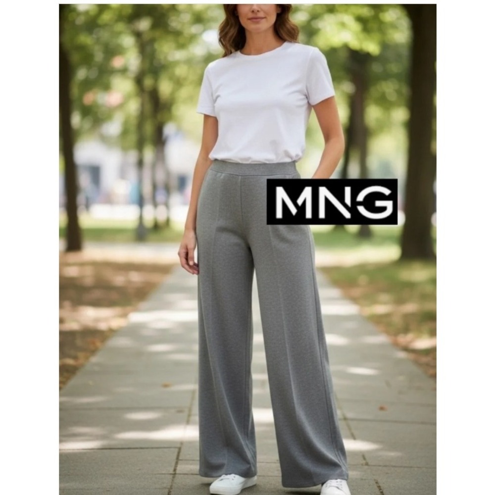 MNG Knit High Waisted Wide Leg Pants Womens Small Gray Loungewear Stretch Pullon